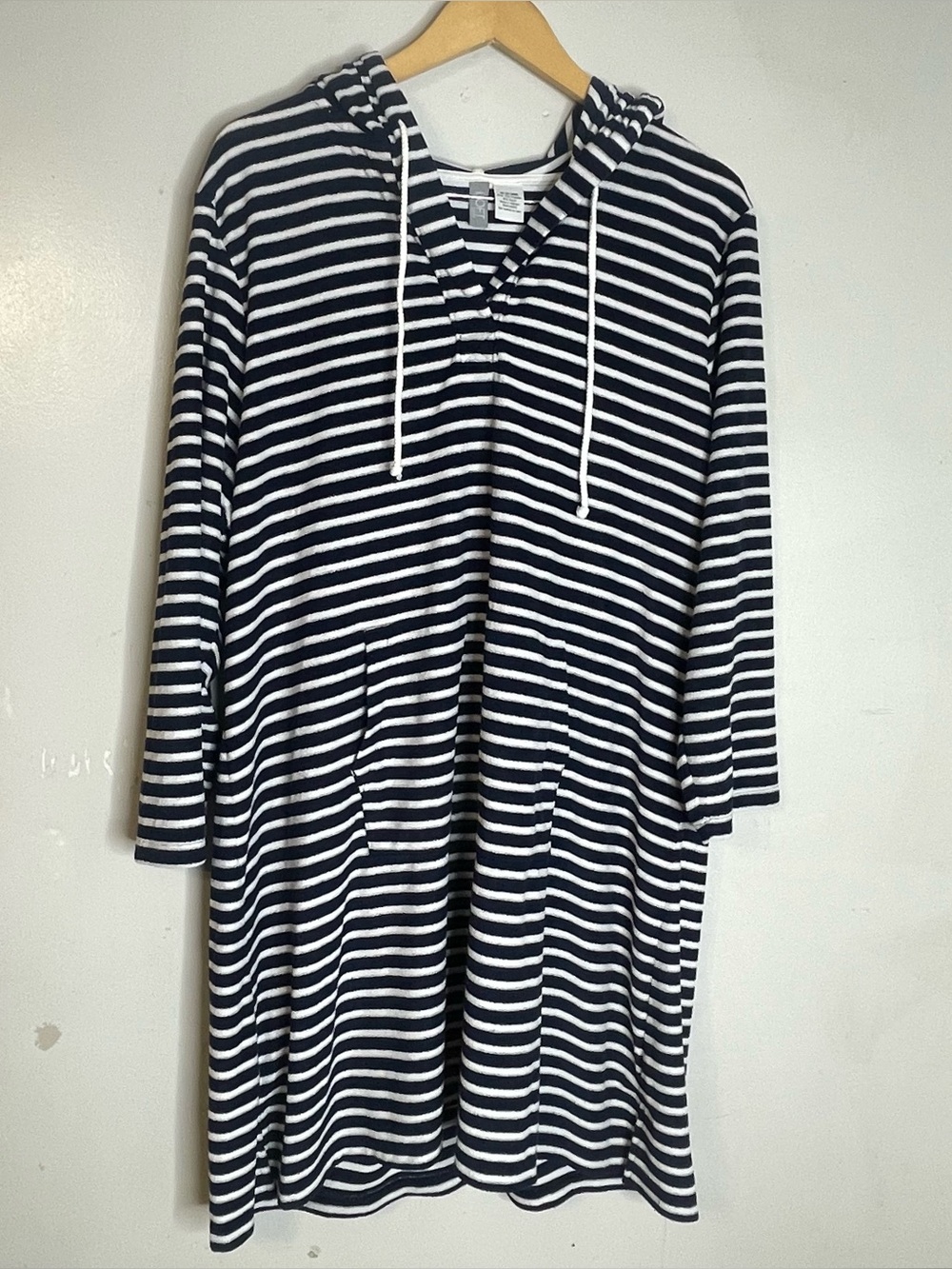 LOFT SWIM Womens Hooded Cover-Up XXL XX-Large Blue White Stripe Beachwear